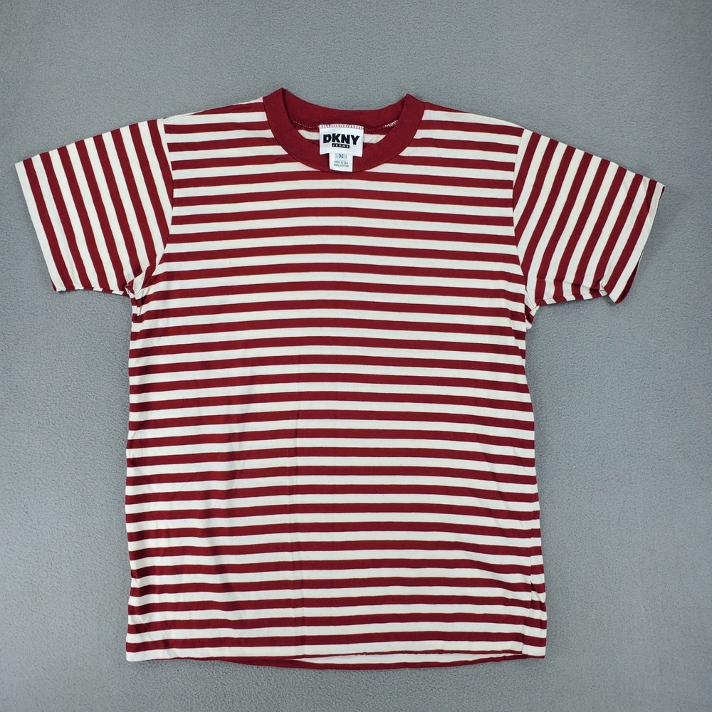 DKNY Jeans T-Shirt Women M Red White Striped Vintage 90s Made in USA Cotton Tee